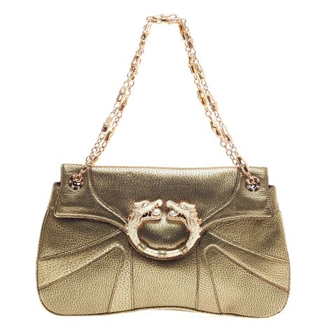 Gucci Gold Leather Jeweled Dragon Shoulder Bag 